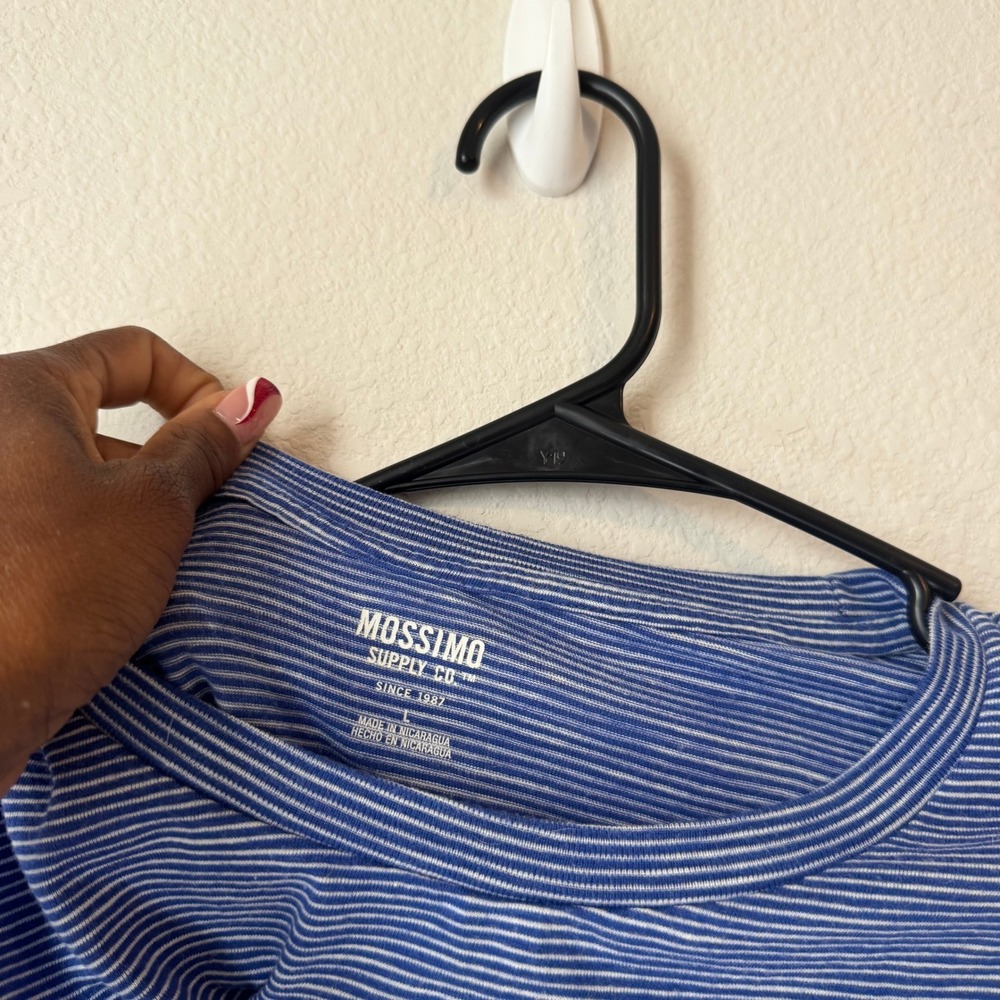 Mossimo Supply Co Womens Blue White Striped Crew Neck Short Sleeve Tee Shirt L - Picture 5 of 6